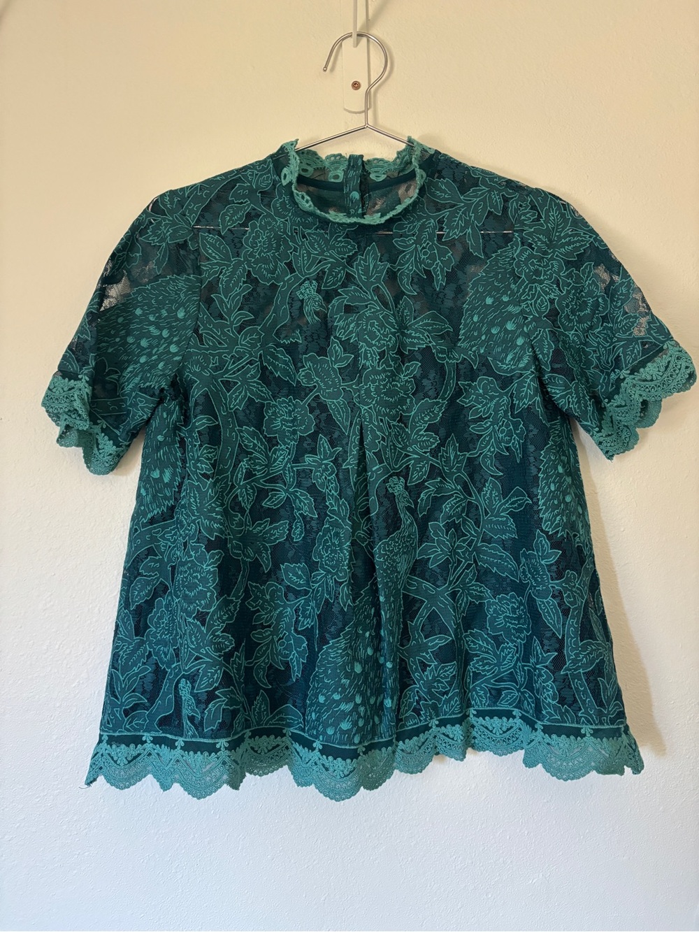 HD in Paris Teal Floral Lace Short-Sleeve Blouse